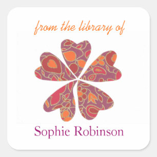 Colourful flower personalised bookplates square sticker