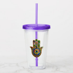 Colourful Flower Petals Turquoise Third Eye Hamsa Acrylic Tumbler