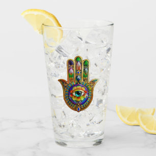 Colourful Flower Petals Turquoise Third Eye Hamsa Glass