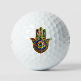Colourful Flower Petals Turquoise Third Eye Hamsa Golf Balls