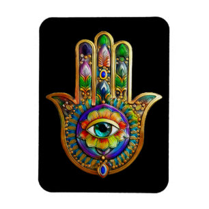 Colourful Flower Petals Turquoise Third Eye Hamsa Magnet