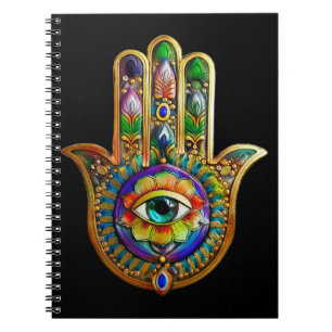 Colourful Flower Petals Turquoise Third Eye Hamsa Notebook