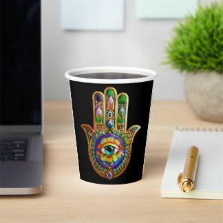 Colourful Flower Petals Turquoise Third Eye Hamsa Paper Cups