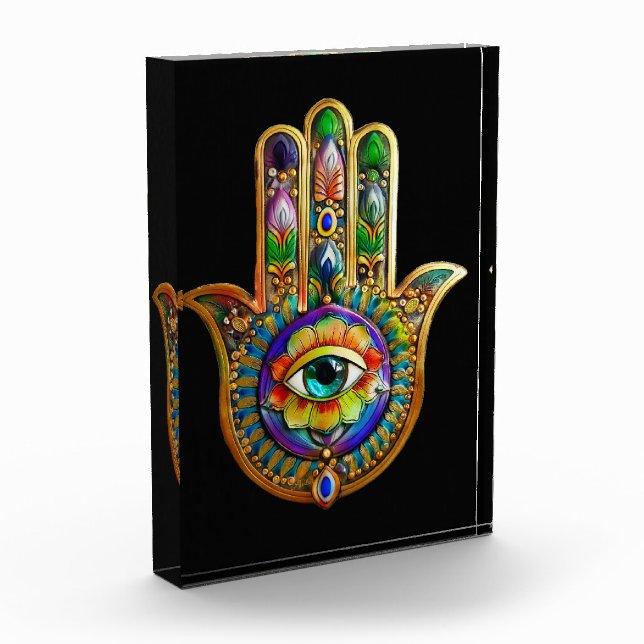 Colourful Flower Petals Turquoise Third Eye Hamsa Photo Block (Left)