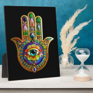 Colourful Flower Petals Turquoise Third Eye Hamsa Plaque