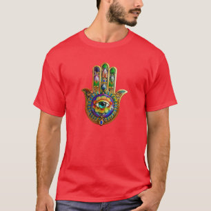 Colourful Flower Petals Turquoise Third Eye Hamsa T-Shirt