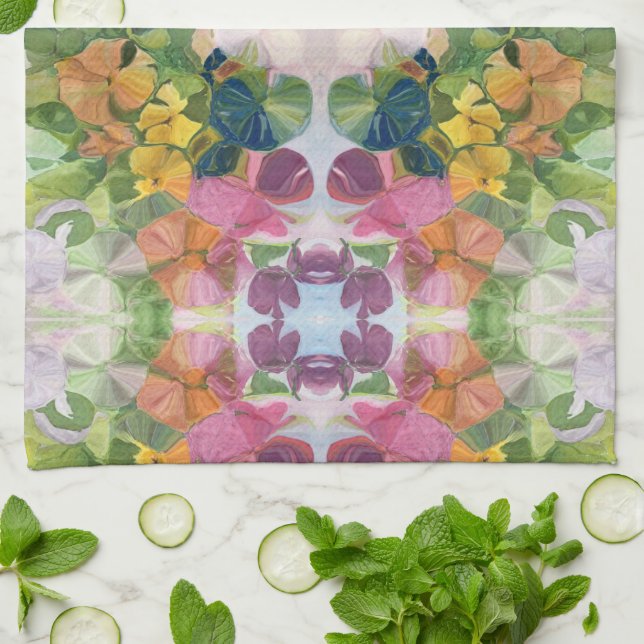 Colourful Flower Petals Watercolor Pattern Paintin Tea Towel (Folded)