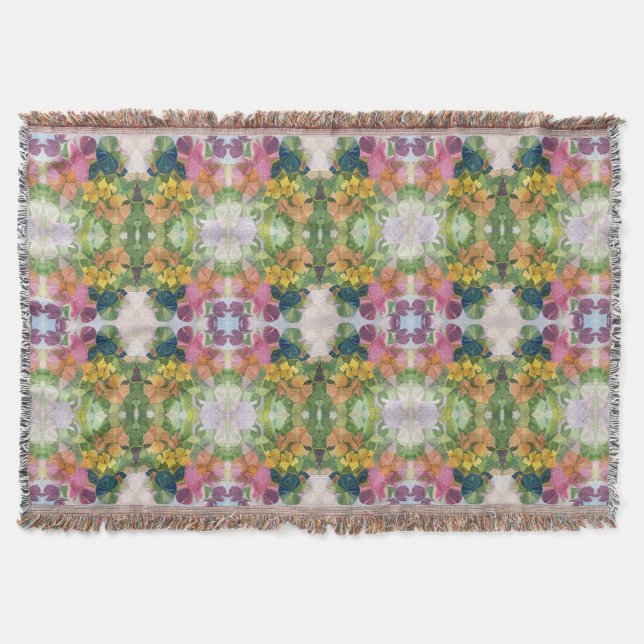 Colourful Flower Petals Watercolor Pattern Paintin Throw Blanket (Front)