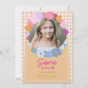 Colourful Flower Photo Birthday Girl Invitation