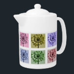 Colourful Flower Pop Art Pattern<br><div class="desc">Pop art style Gerbera flower pattern in pastel colours on teapot.</div>