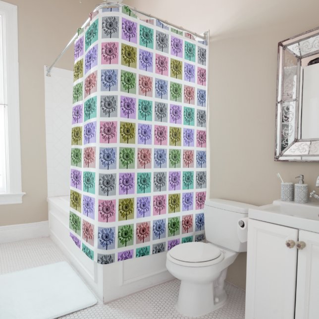 Colourful Flower Pop Art Pattern Shower Curtain (In Situ)