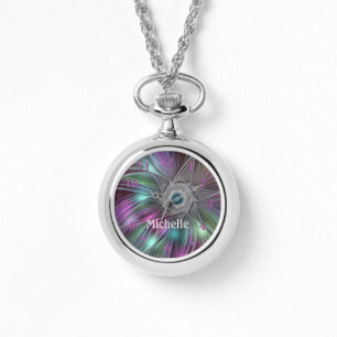Colourful Flower Power Abstract Fractal Art Name Watch