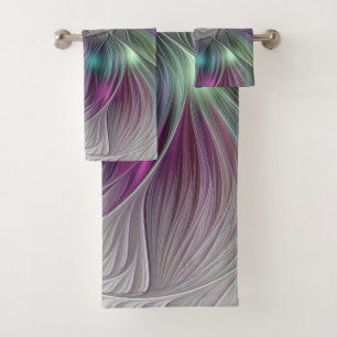 Colourful Flower Power Abstract Modern Fractal Art Bath Towel Set