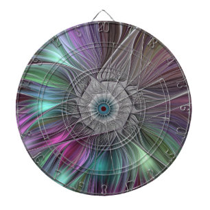 Colourful Flower Power Abstract Modern Fractal Art Dartboard