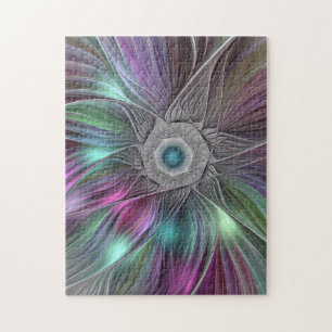 Colourful Flower Power Abstract Modern Fractal Art Jigsaw Puzzle