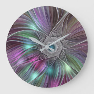 Colourful Flower Power Abstract Modern Fractal Art Large Clock