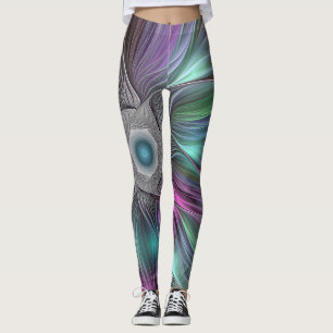 Colourful Flower Power Abstract Modern Fractal Art Leggings