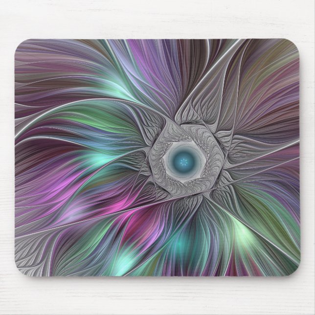 Colourful Flower Power Abstract Modern Fractal Art Mouse Pad (Front)