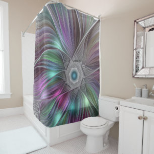 Colourful Flower Power Abstract Modern Fractal Art Shower Curtain