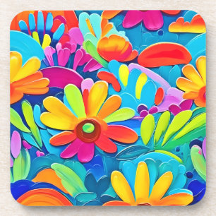 Colourful Flower Power Painting Coaster