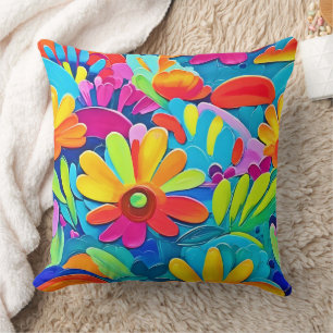 Colourful Flower Power Painting Cushion