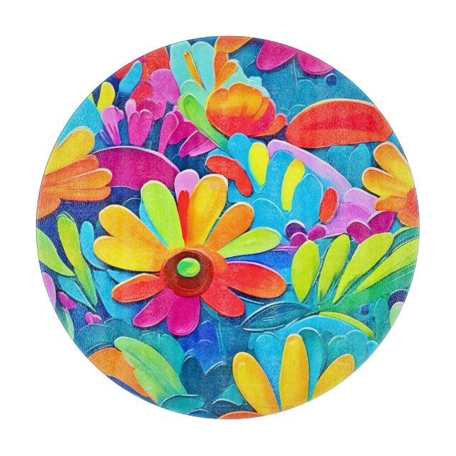 Colourful Flower Power Painting Cutting Board (Front)