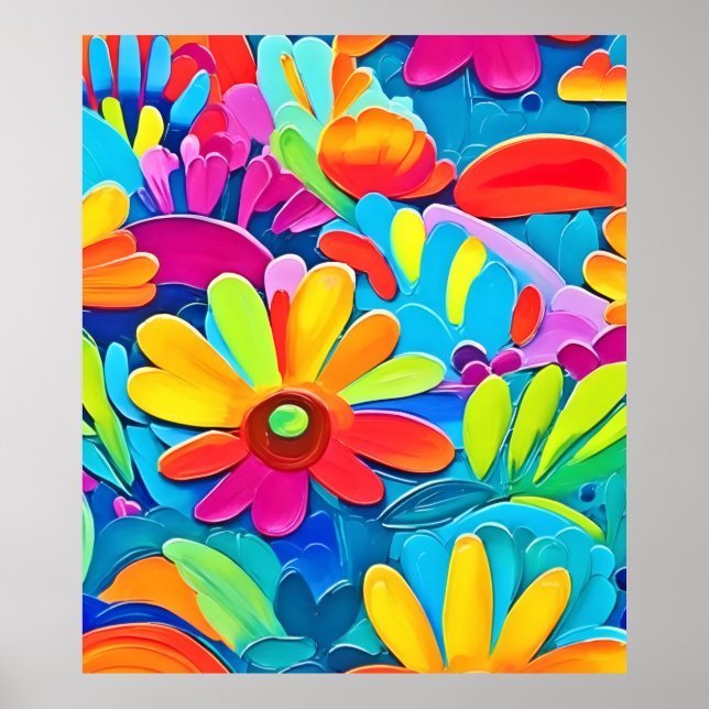 Colourful Flower Power Painting Poster (Front)