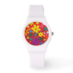 Colourful Flower Power Red Watch