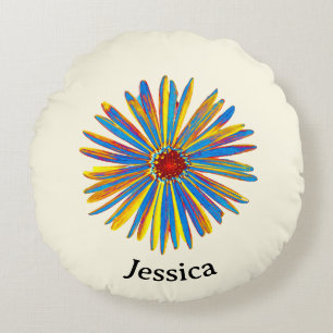 Colourful Flower Pretty Modern Art Personalised Round Cushion