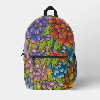 Colourful Flower Print Backpack With Light Purple