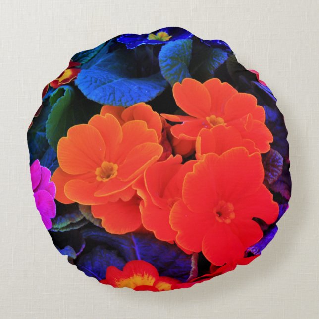Colourful flower Print Round Pillow (Back)