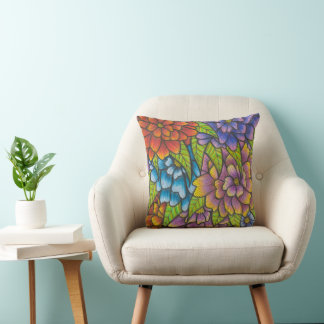 Colourful Flower Print Throw Pillow For Sofa & Bed