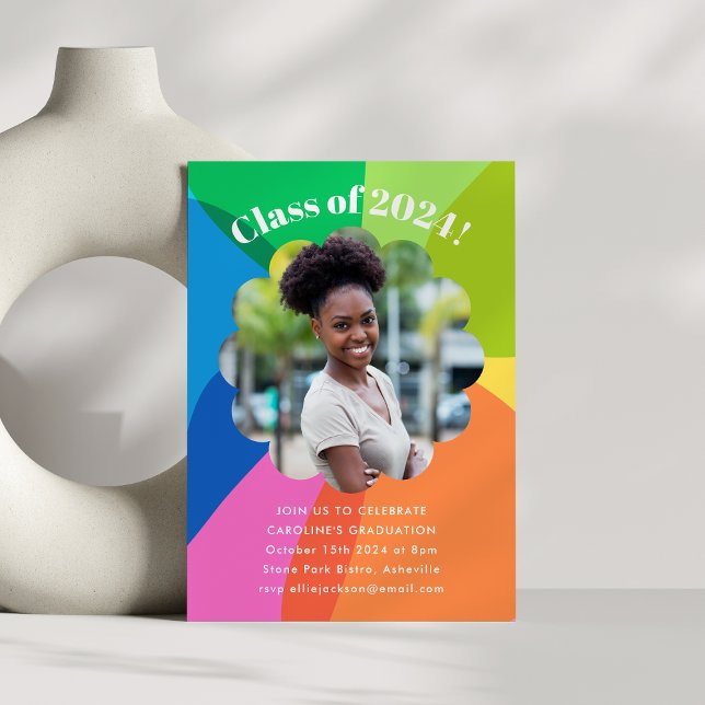 Colourful Flower Rainbow Photo Graduation Party Invitation (Creator Uploaded)