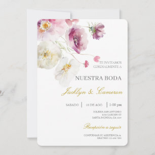 Colourful flower Spanish Wedding Invitation