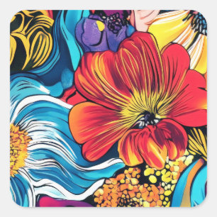 Colourful Flower Square Sticker