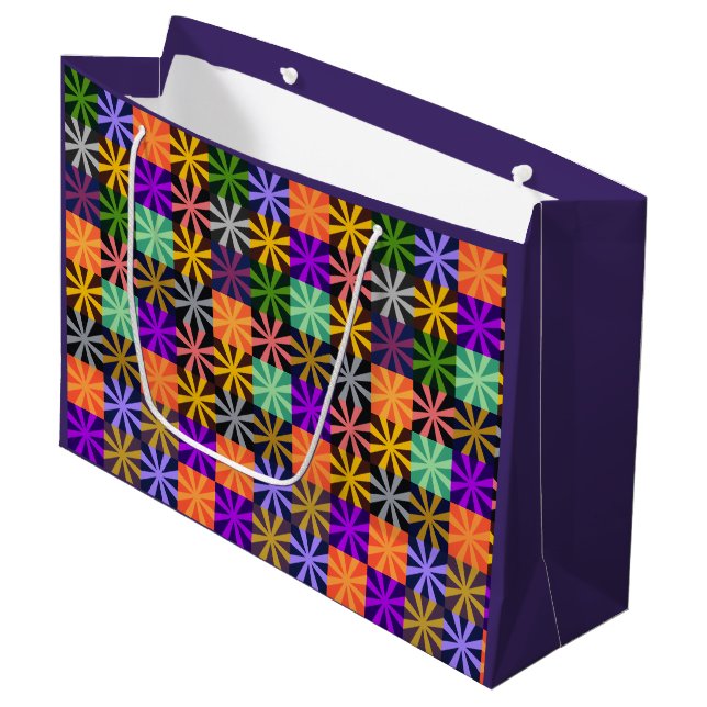 Colourful Flower Star Pattern Large Gift Bag (Front Angled)