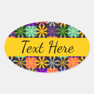 Colourful Flower Star Pattern Oval Sticker
