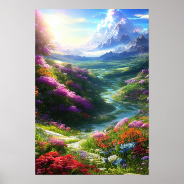 Colourful Flower Valley with Lazy Stream Poster (Front)