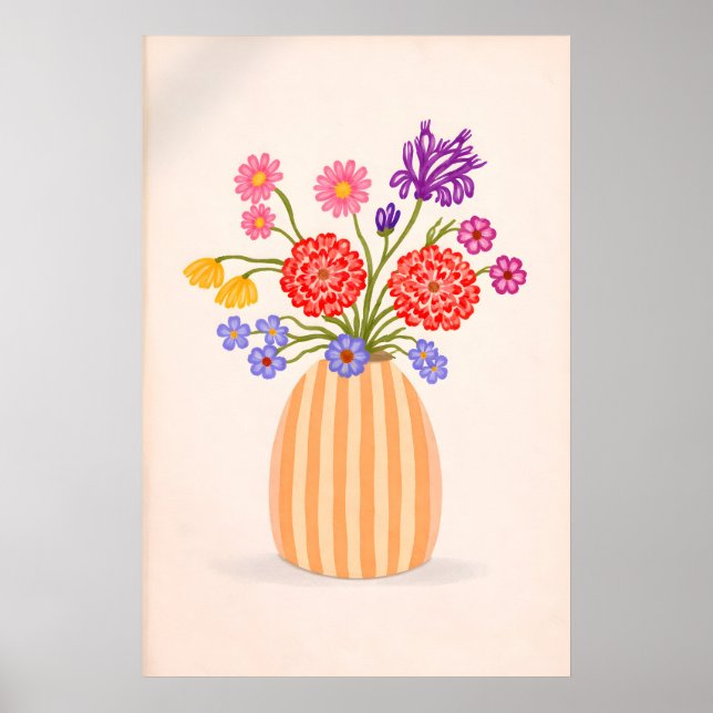 Colourful Flower Vase Print, Abstract Botanical Poster (Front)