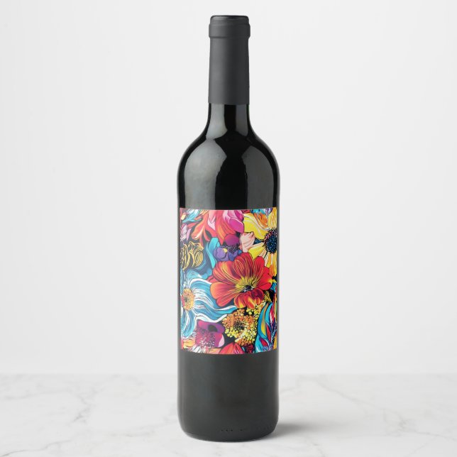 Colourful Flower Wine Label (Front)