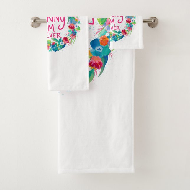 Colourful Flower Wreath Best F*cking Mum Ever Bath Towel Set (Insitu)