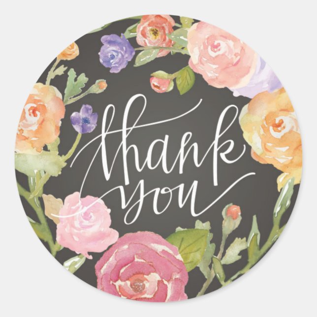 Colourful Flower Wreath Thank You Sticker (Front)