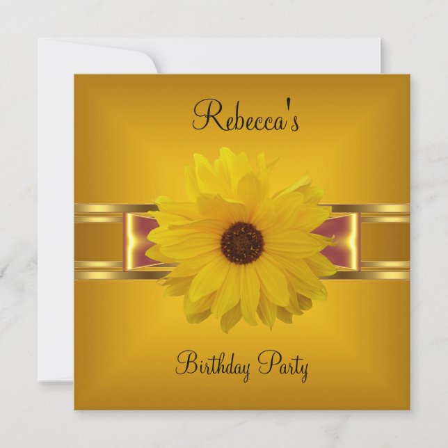 Colourful Flower Yellow Gold Bow Invitation (Front)