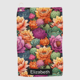 Colourful Flowering Cactus Personalised Golf Towel