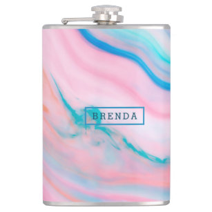 Colourful flowering chloral agate marble hip flask