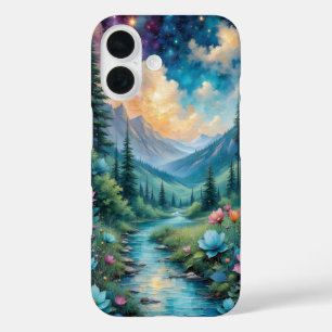 Colourful flowers a Stream and Wild Nature iPhone 16 Case