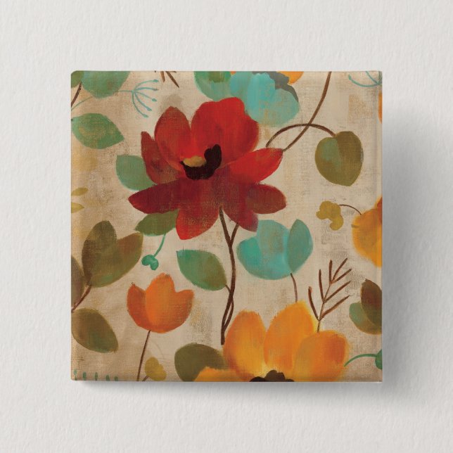 Colourful Flowers and Buds 15 Cm Square Badge (Front)