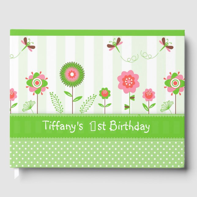 Colourful Flowers And Butterflies- Birthday Guest Book (Front)