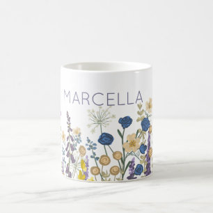 Colourful Flowers and Butterflies Custom Name Coffee Mug