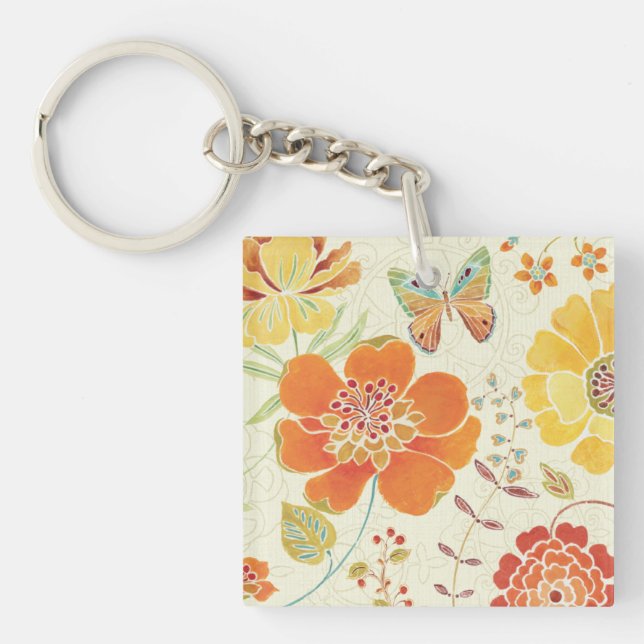 Colourful Flowers and Butterflies Key Ring (Front)